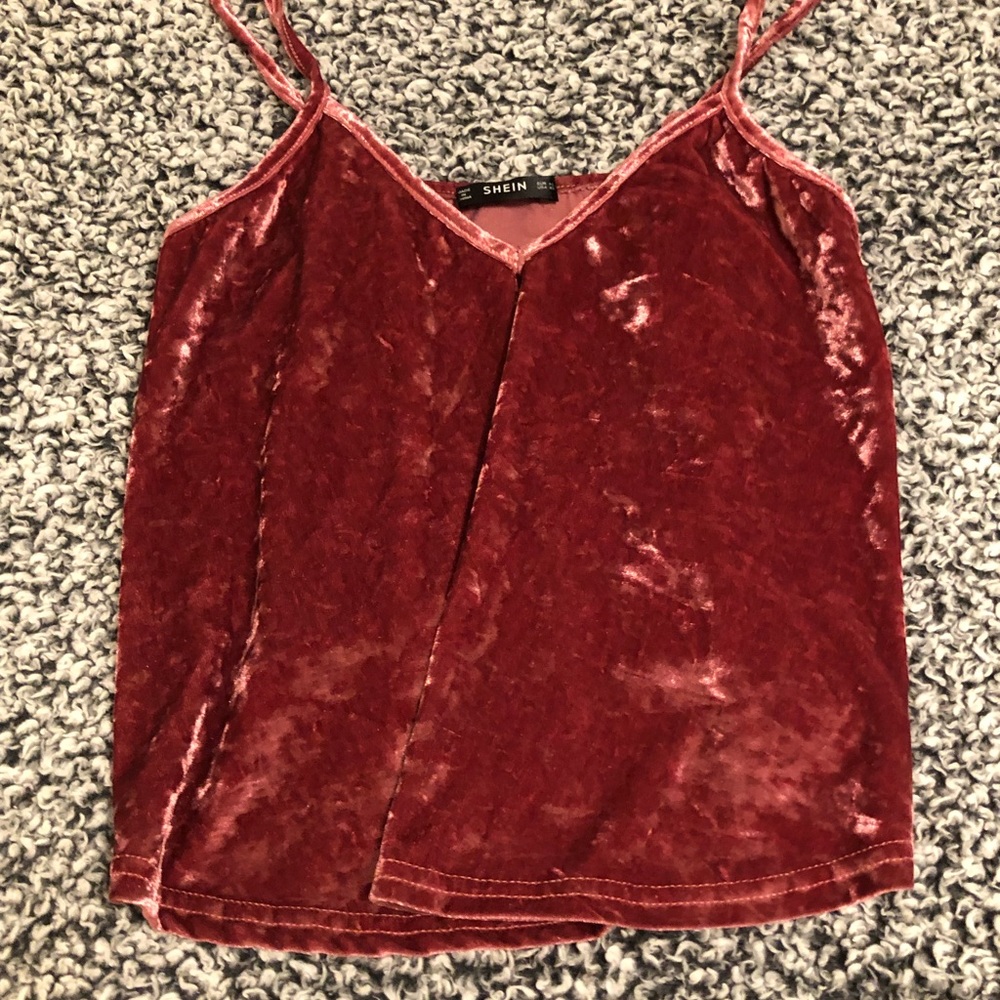 pink velvet spaghetti strap shirt